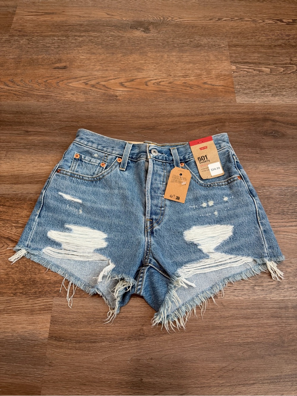 NWT Levi’s 501 Original Shorts Distressed Light Wash Denim Cutoff Size 25
